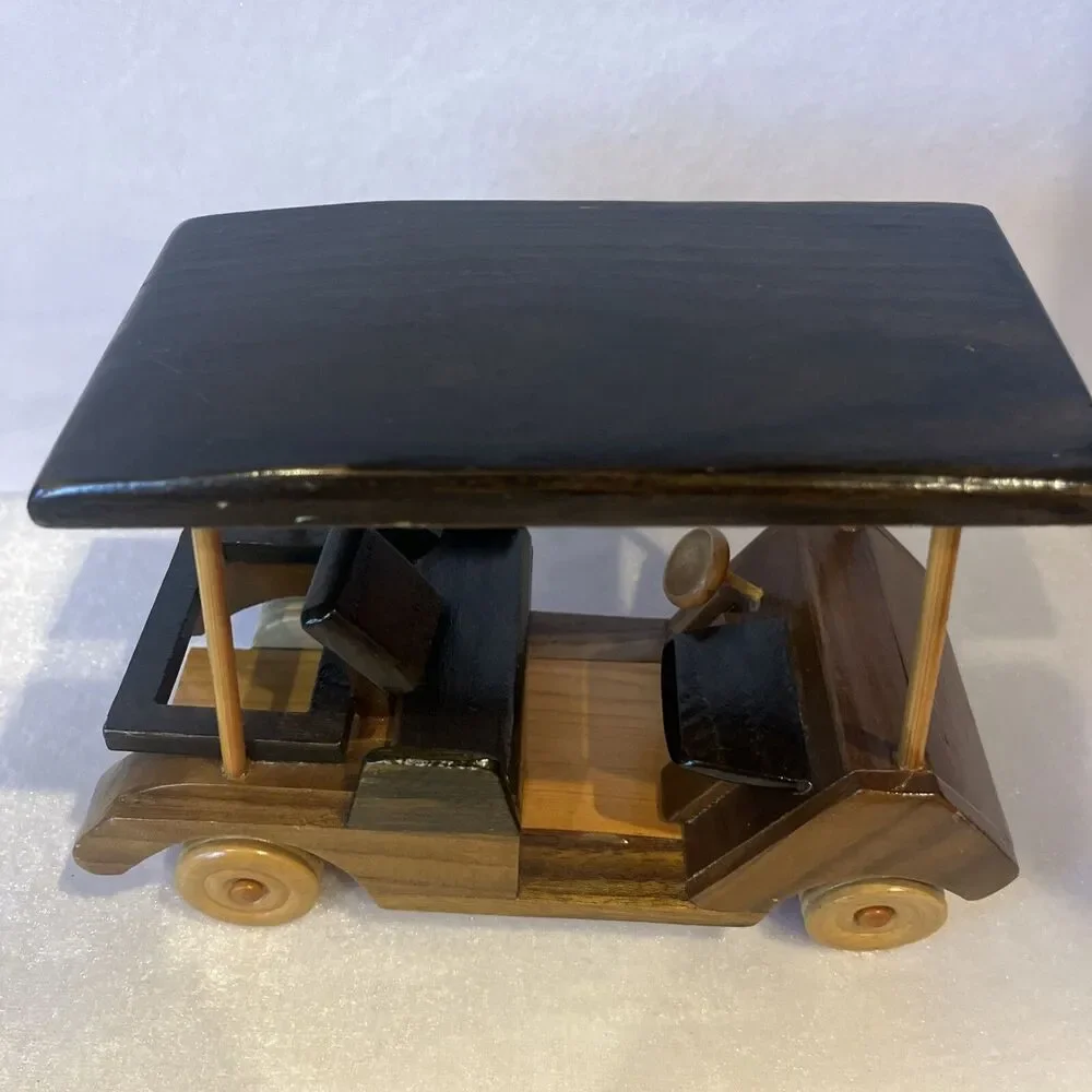 wooden golf cart rolling wheels pegs desktop golf decor